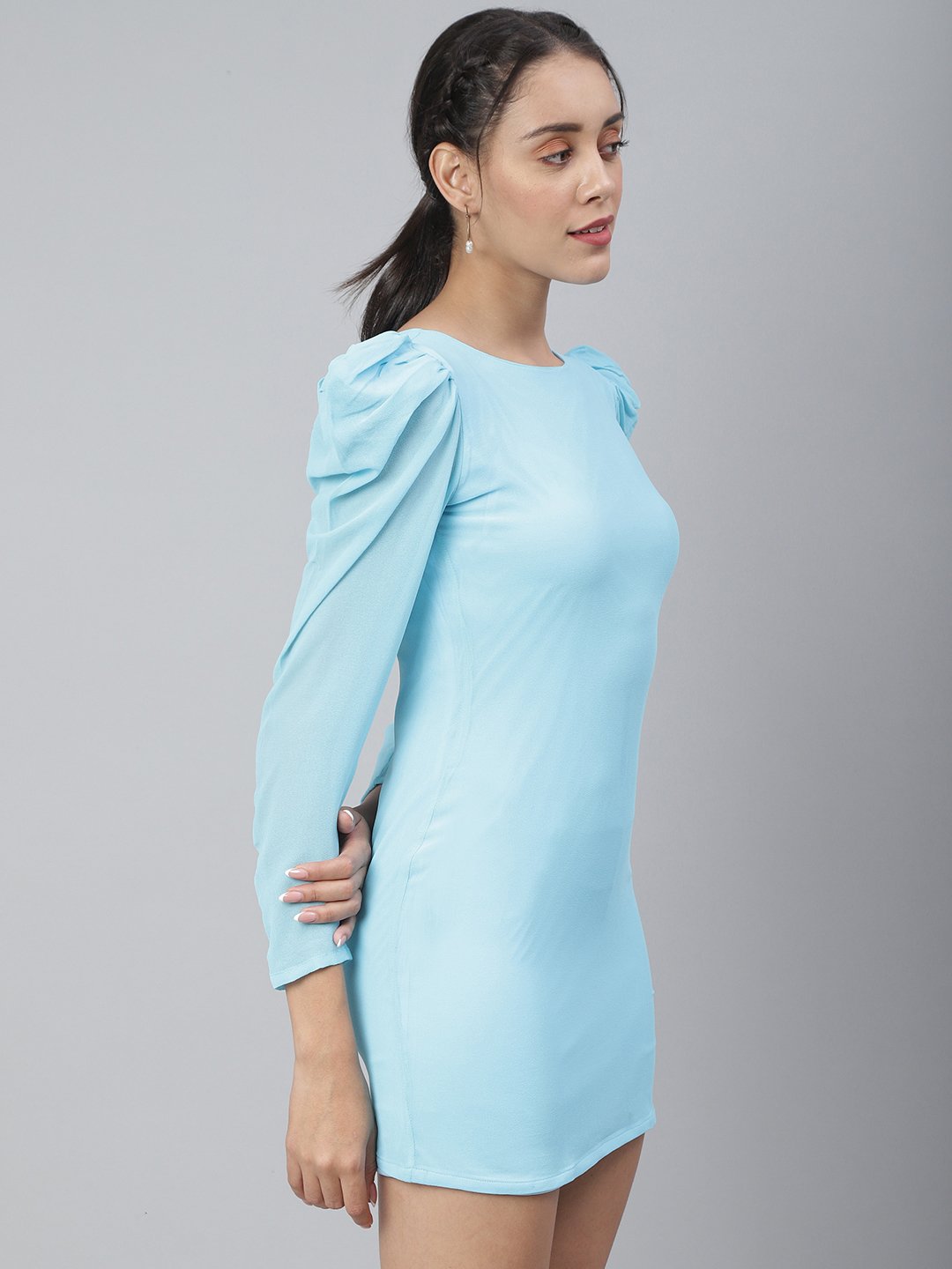 SCORPIUS Blue Georgette Bodycon Mini Dress