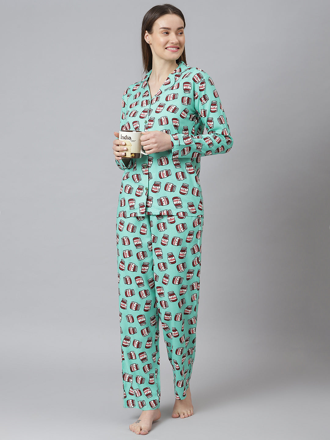 Cation Green Printed Night Suit