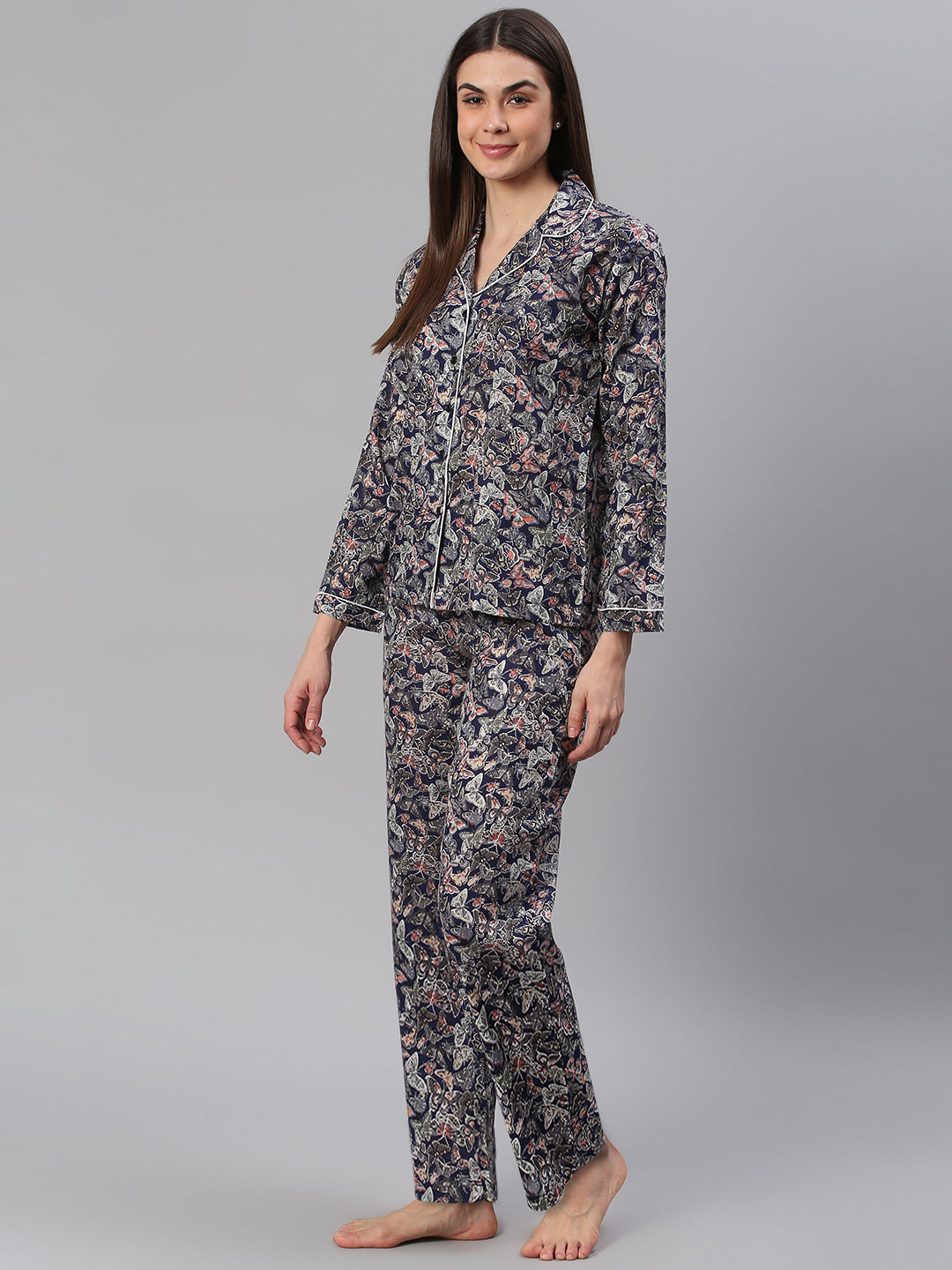 Cation Navy Printed Night Suit