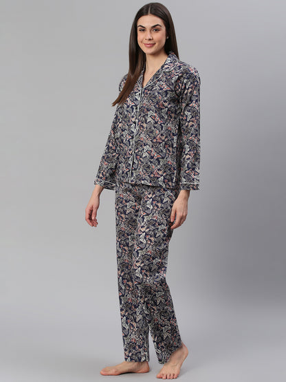 Cation Navy Printed Night Suit