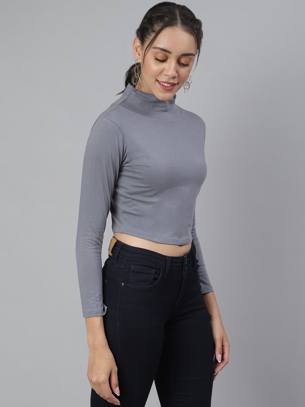 SCORPIUS Grey Full sleeve high neck croptop