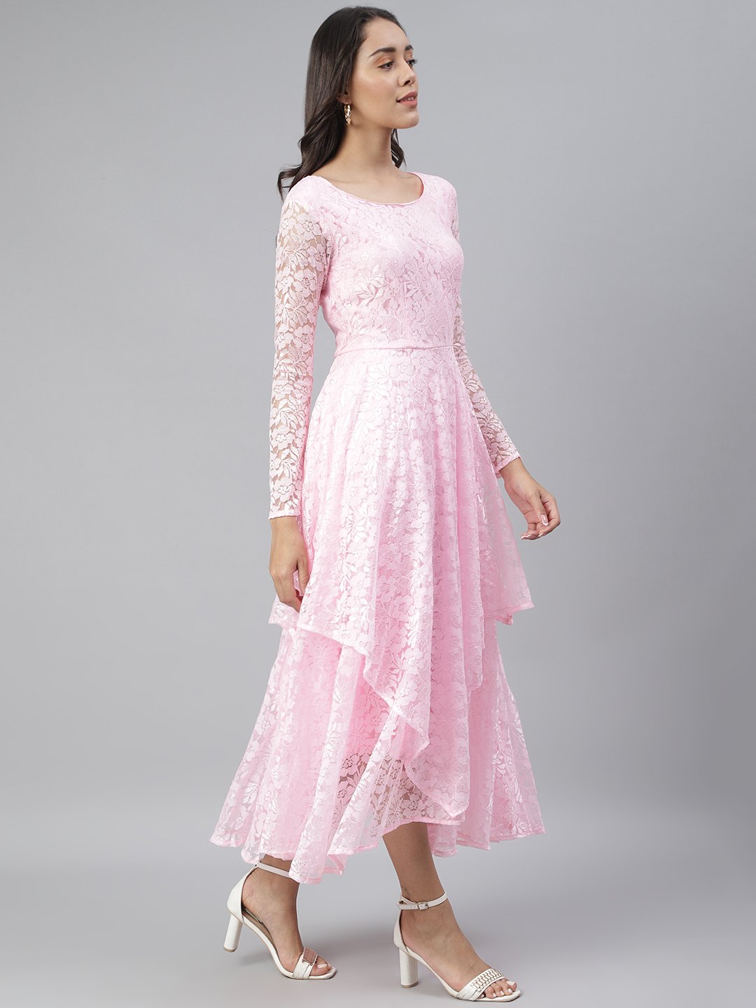SCORPIUS Pink Flared Printed maxi Dress