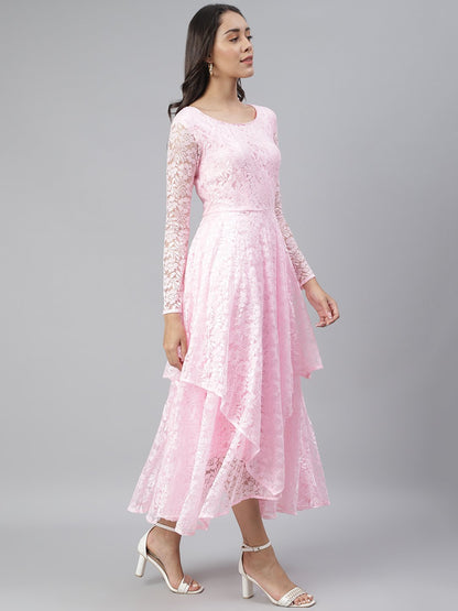 SCORPIUS Pink Flared Printed maxi Dress