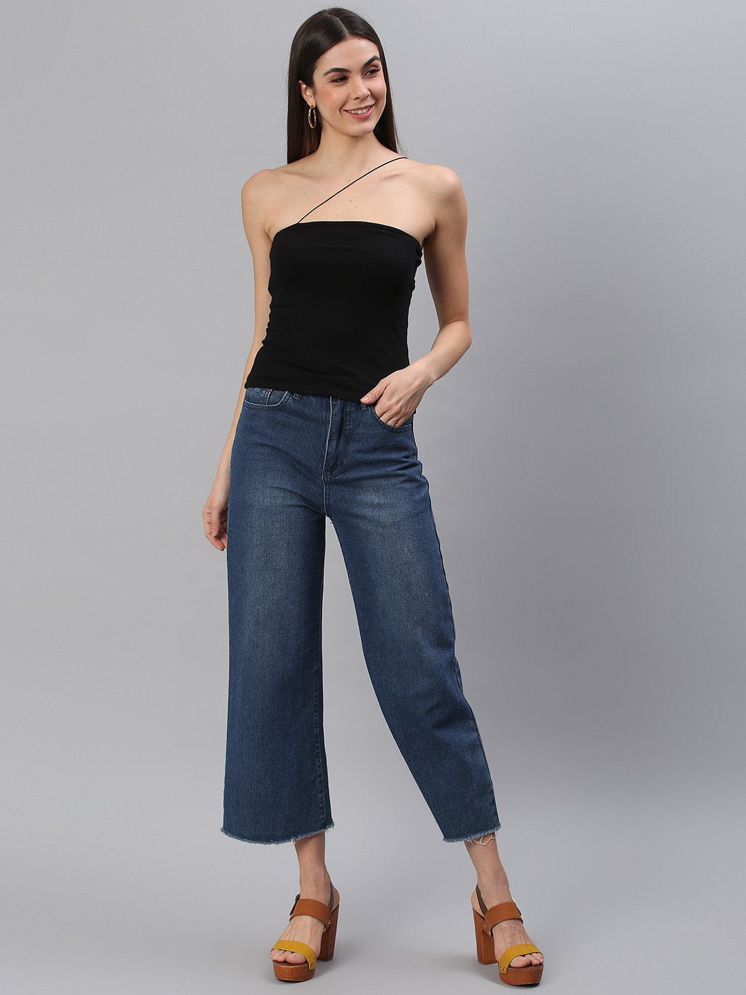 Black Solid String Top