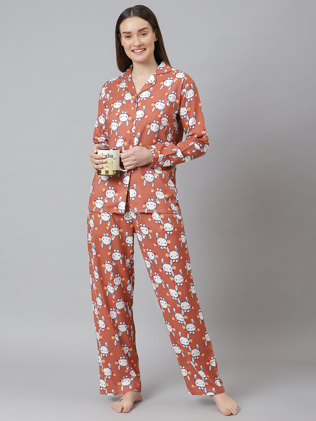 Cation Brown Printed Night Suit