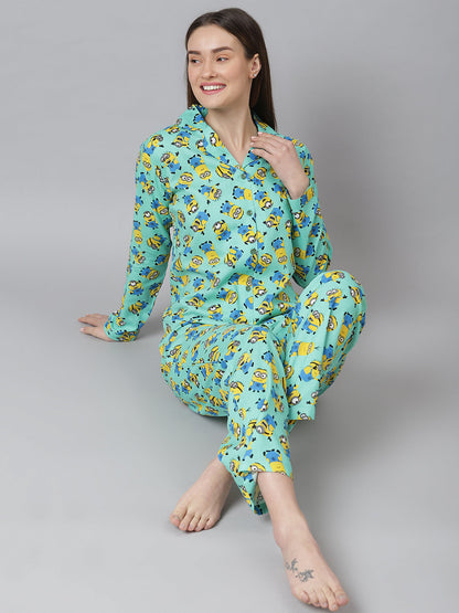 Cation Green Printed Night Suit
