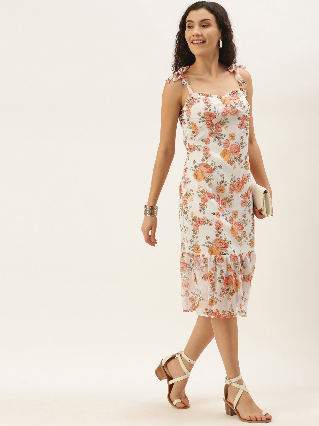 White Orange Floral Dress