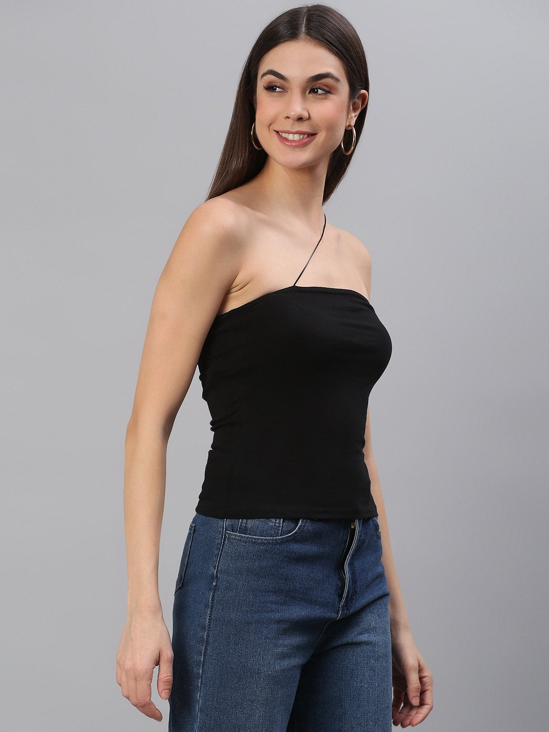 Black Solid String Top