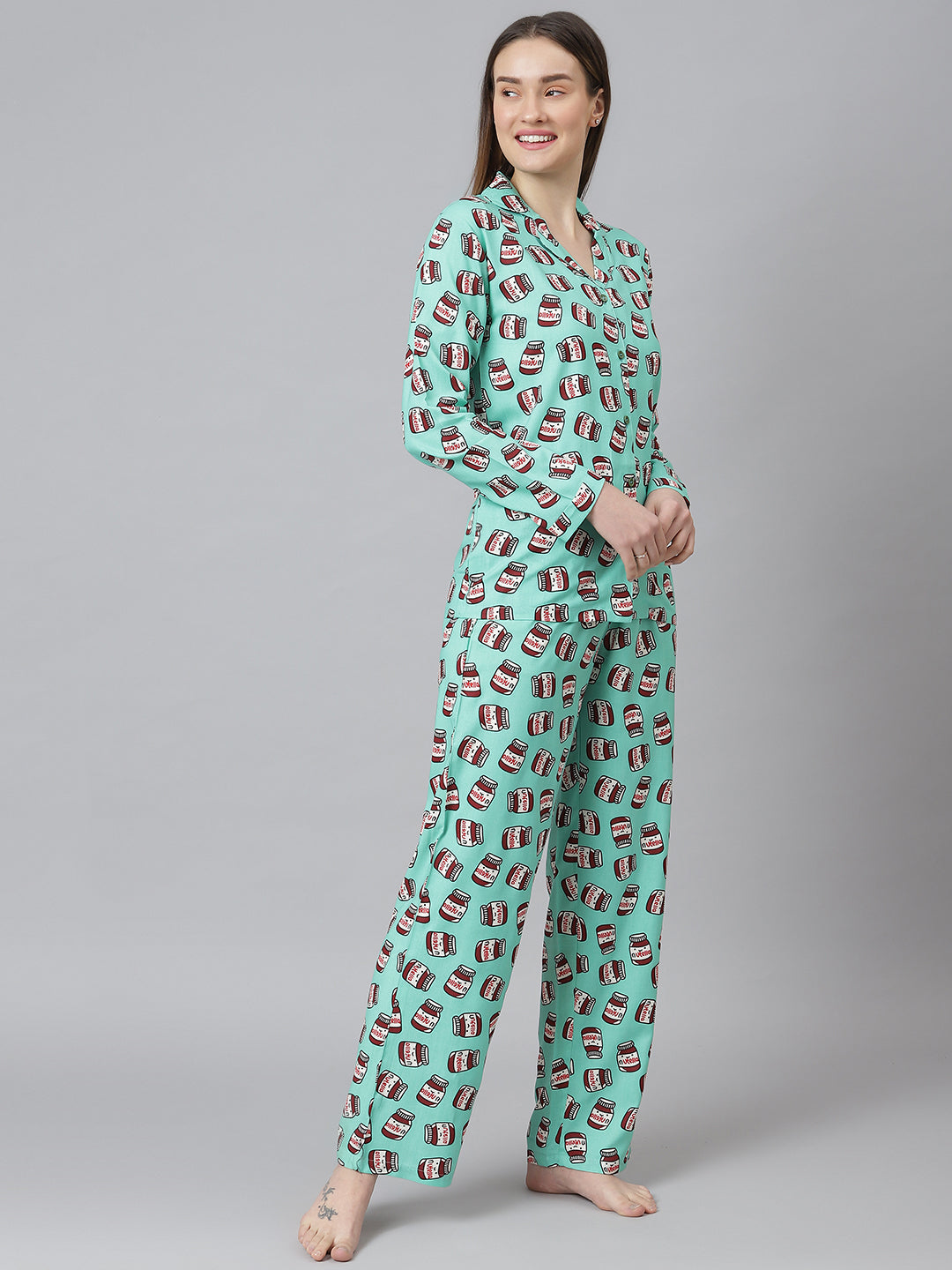Cation Green Printed Night Suit