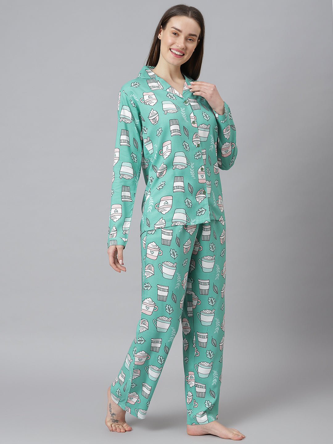 Cation Green Printed Night Suit