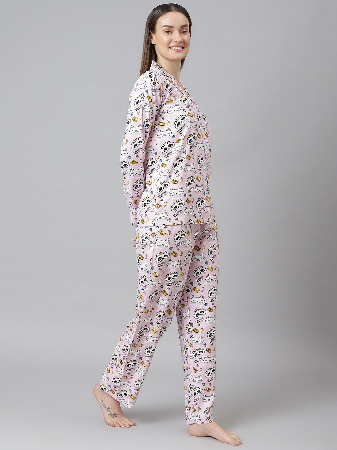 Cation Pink Printed Night Suit