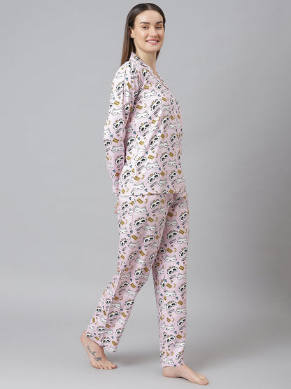 Cation Pink Printed Night Suit