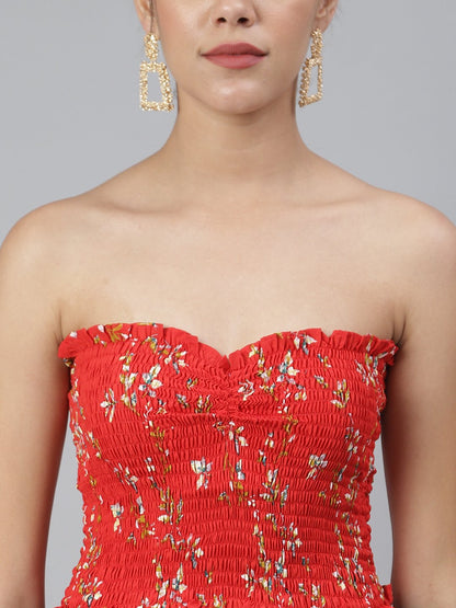 SCORPIUS Red Printed off shoulder crop top