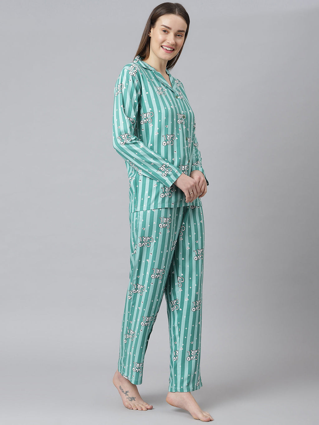 Cation Green Printed Night Suit