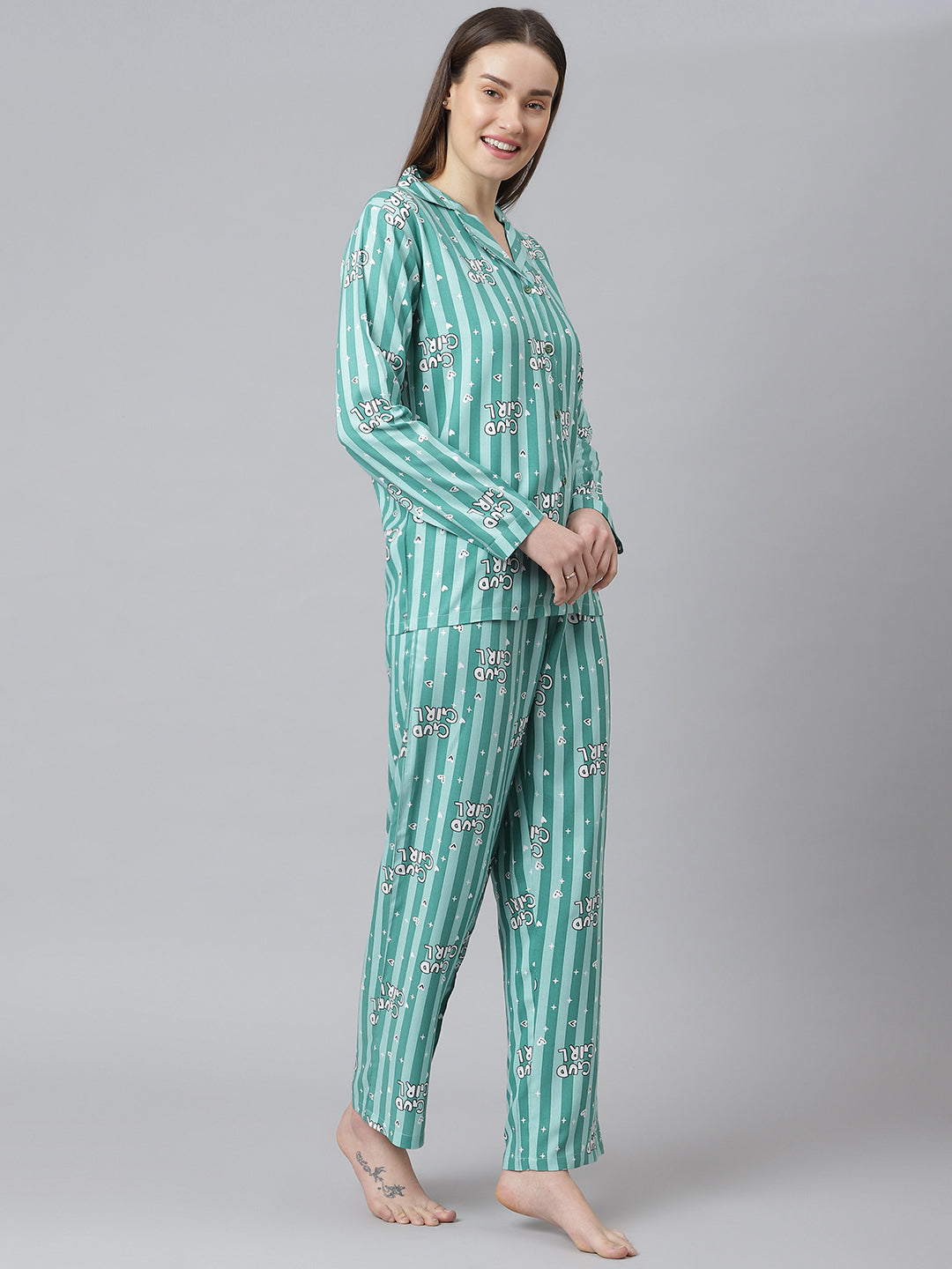 Cation Green Printed Night Suit