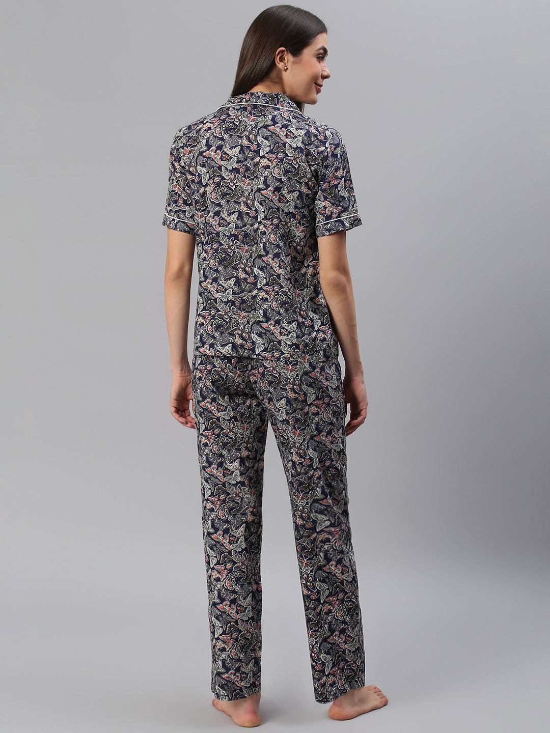 Cation Navy Printed Night Suit