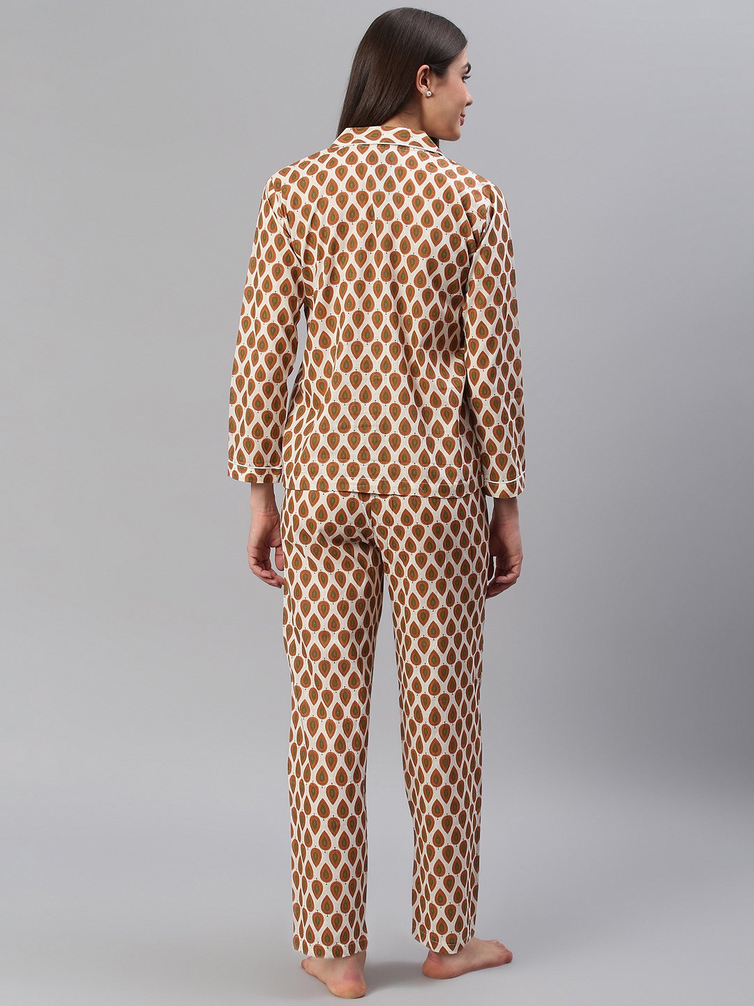Cation Brown Printed Night Suit