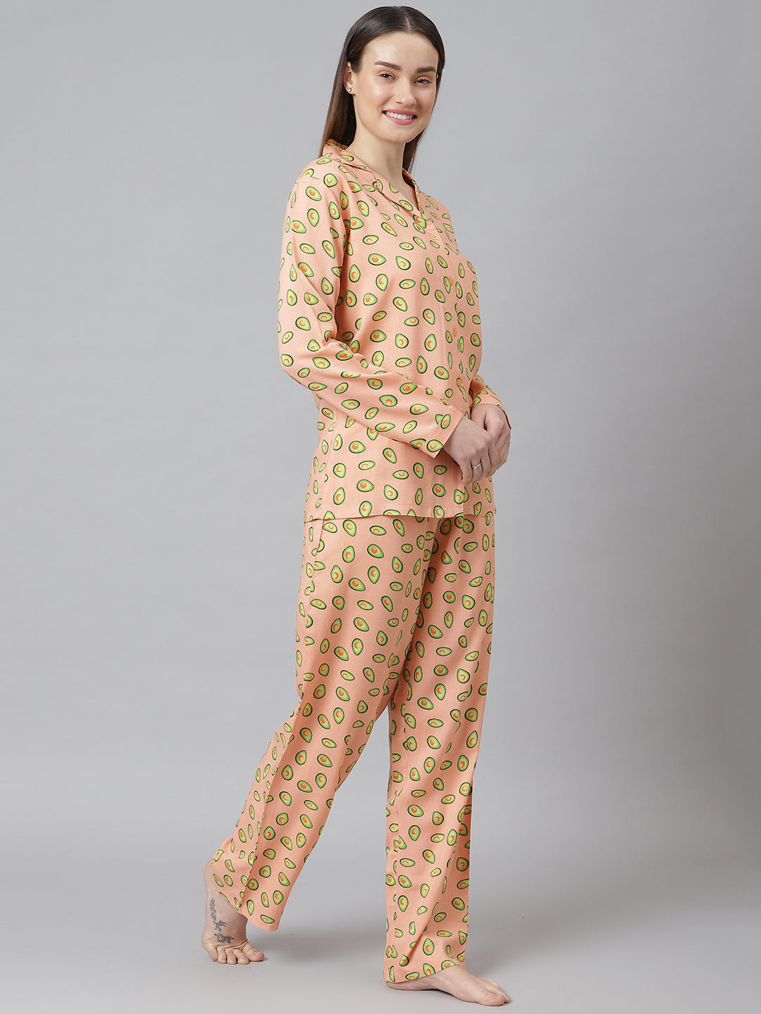 Cation Peach Printed Night Suit