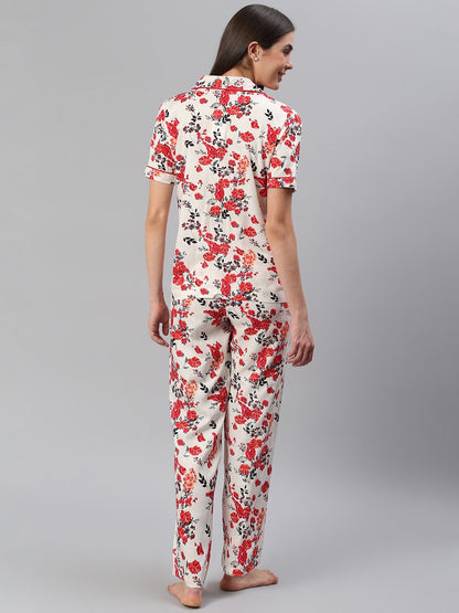 Cation White Floral Night Suit