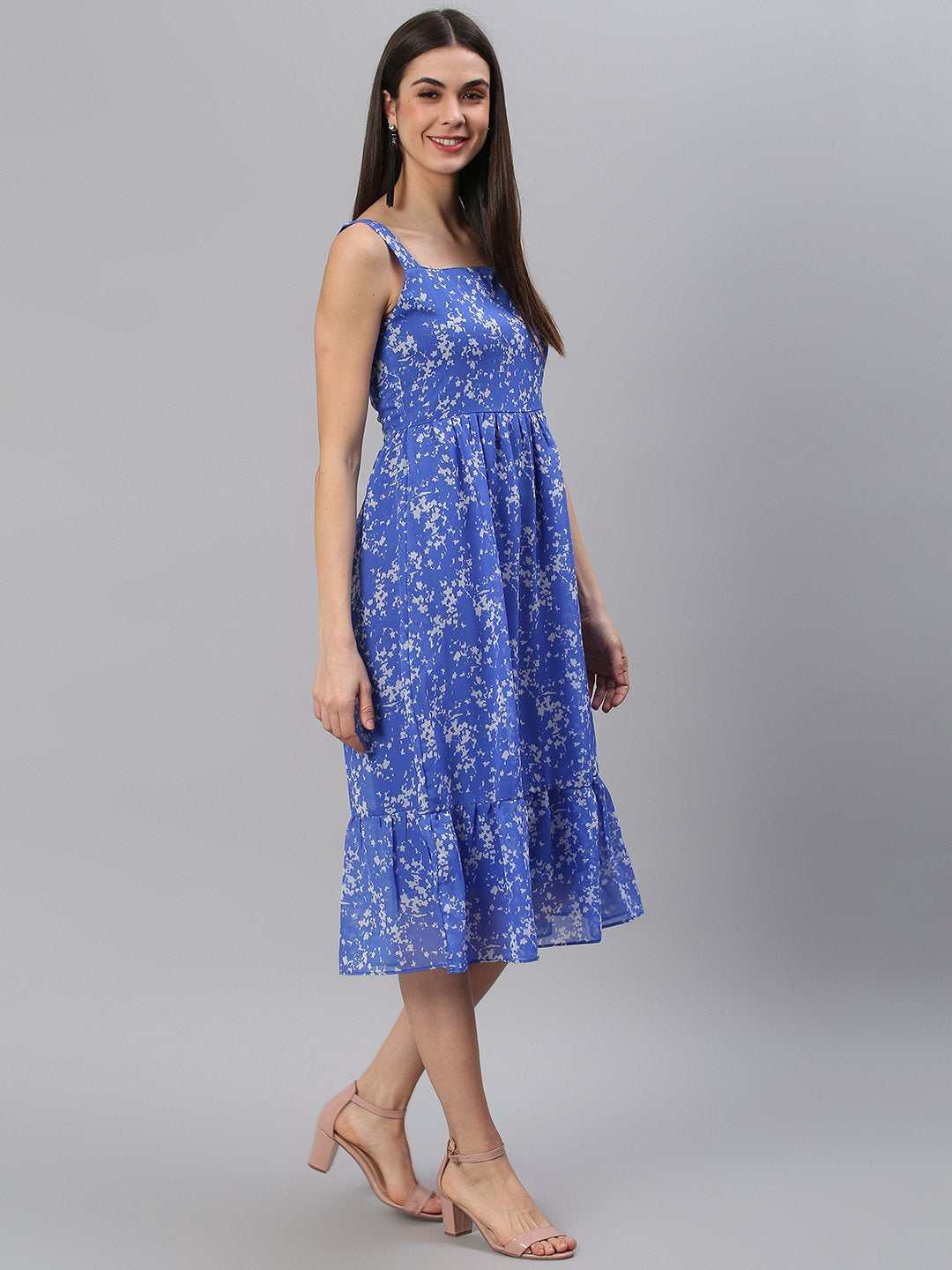 Printed Blue Midi Dress
