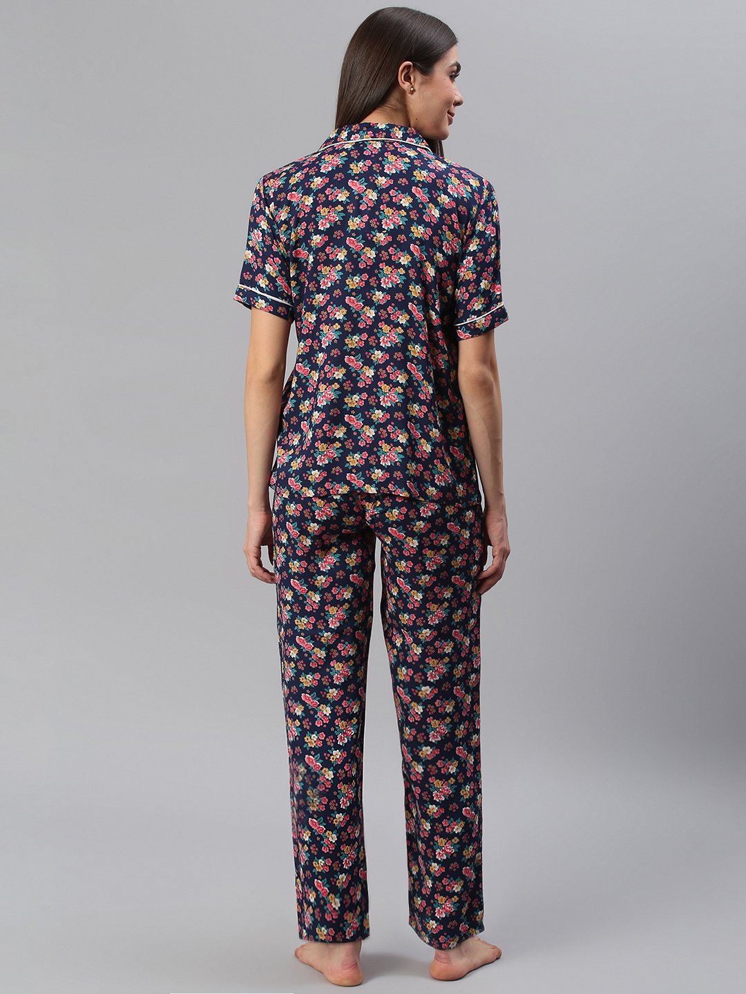 Cation Navy Floral Print Night Suit