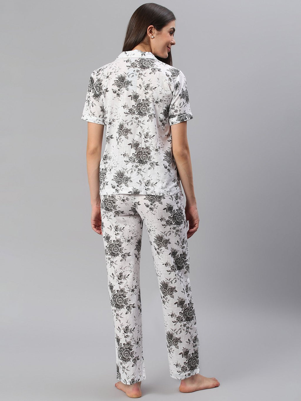 Cation White Floral Night Suit