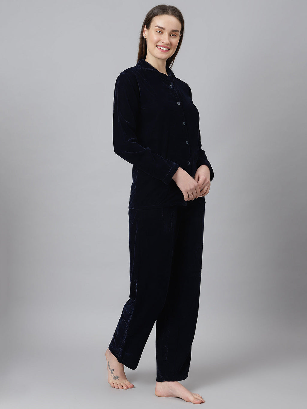 Cation Navy Blue Velvet Night Suit