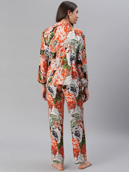 Cation Orange Printed Night Suit