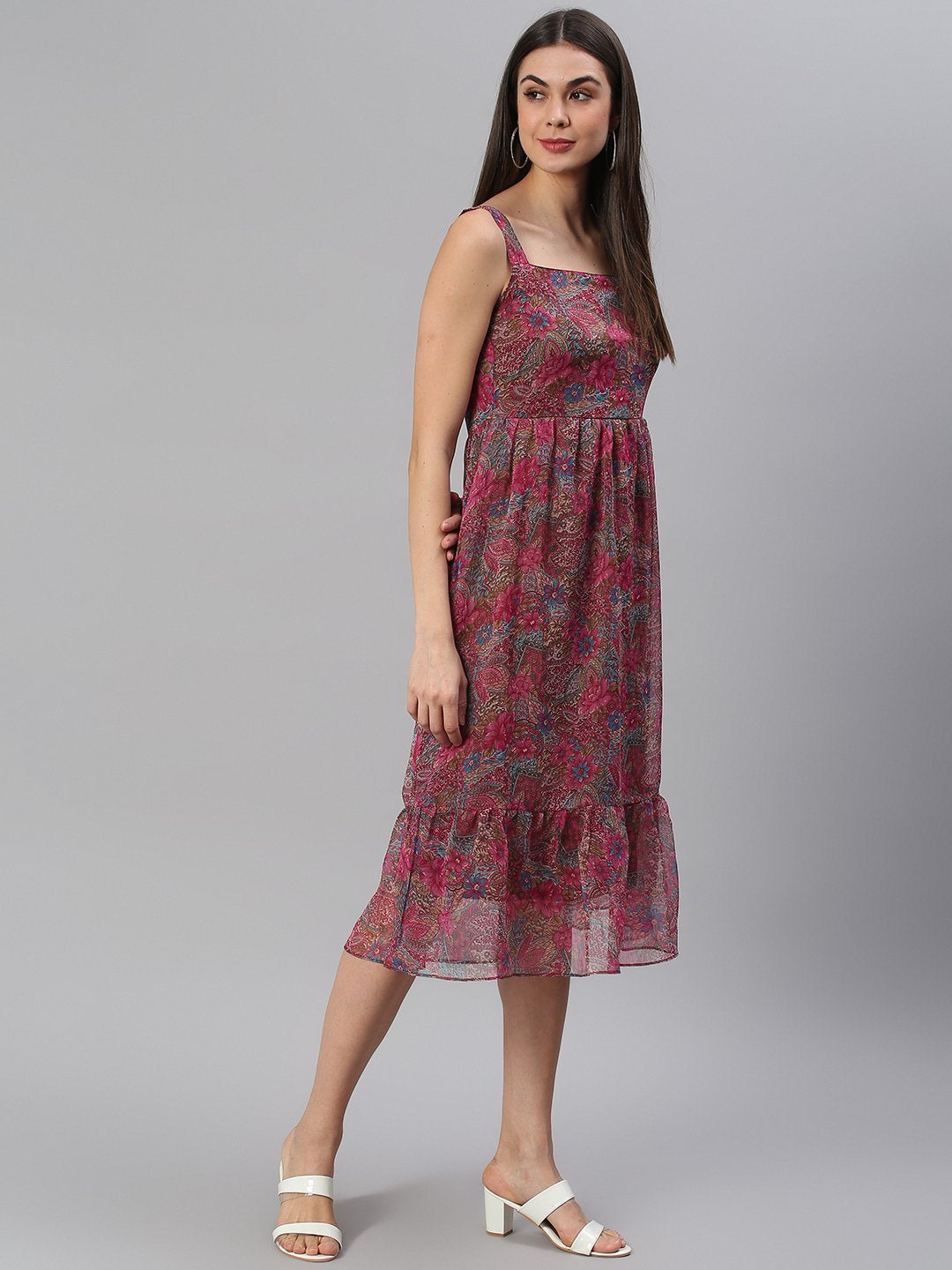 Printed Pink Midi Dress