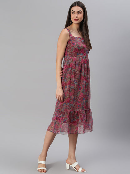 Printed Pink Midi Dress