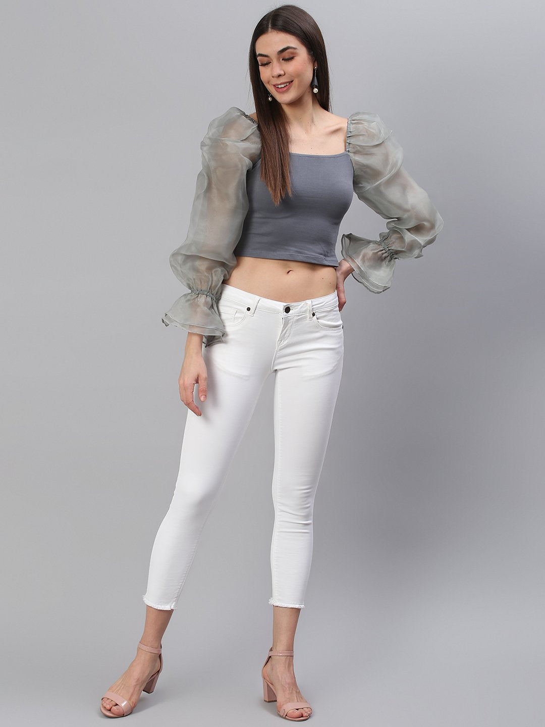 Grey Puff Sleeve Top