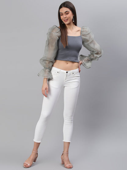 Grey Puff Sleeve Top