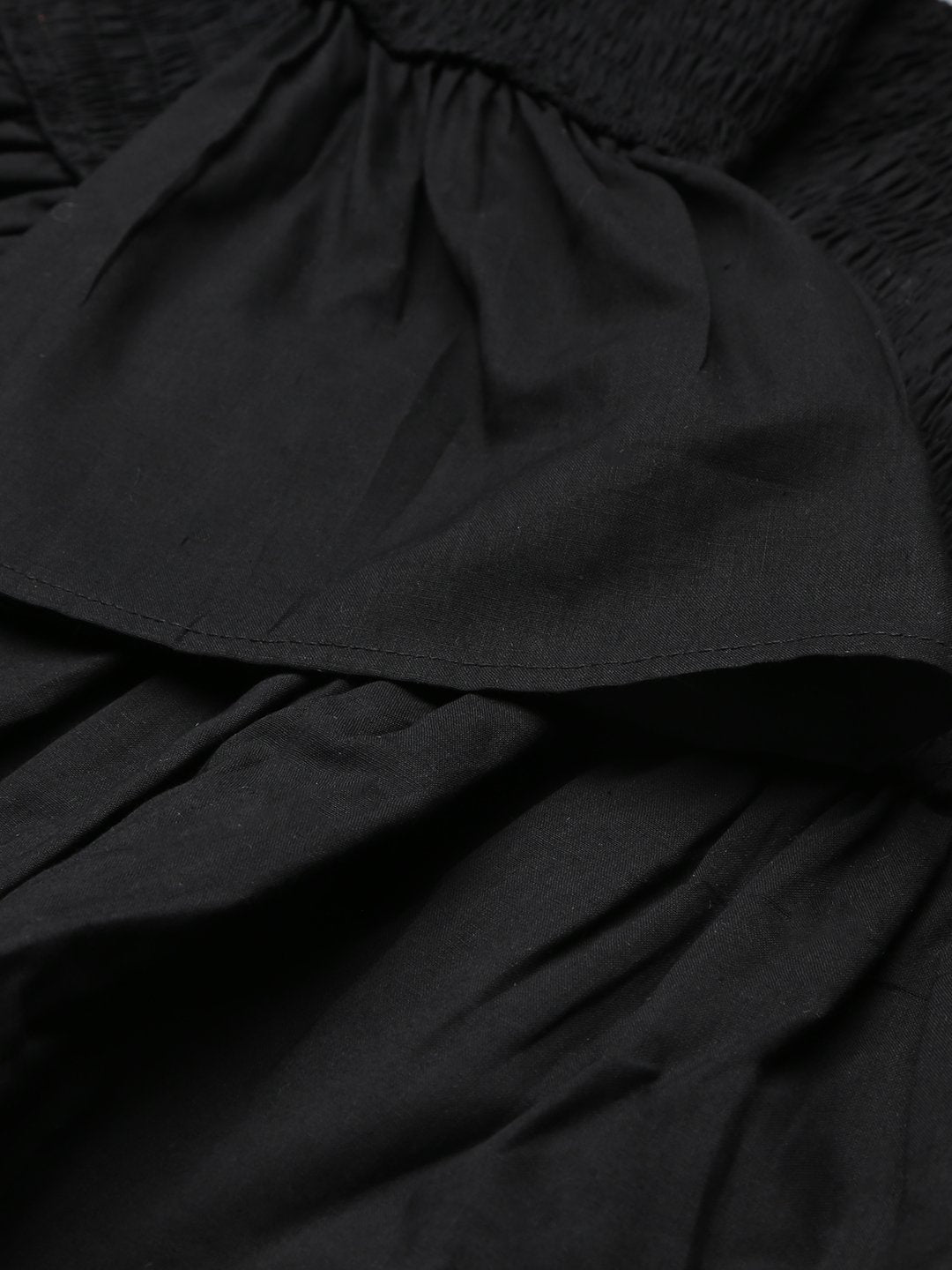 SCORPIUS Black Smocked Offshoulder Top