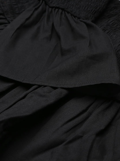 SCORPIUS Black Smocked Offshoulder Top