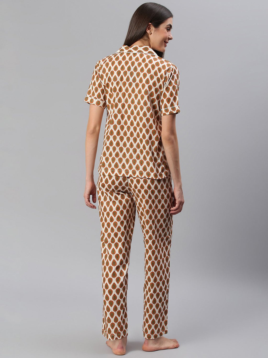 Cation Brown Printed Night Suit