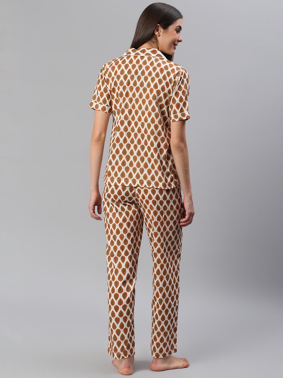 Cation Brown Printed Night Suit