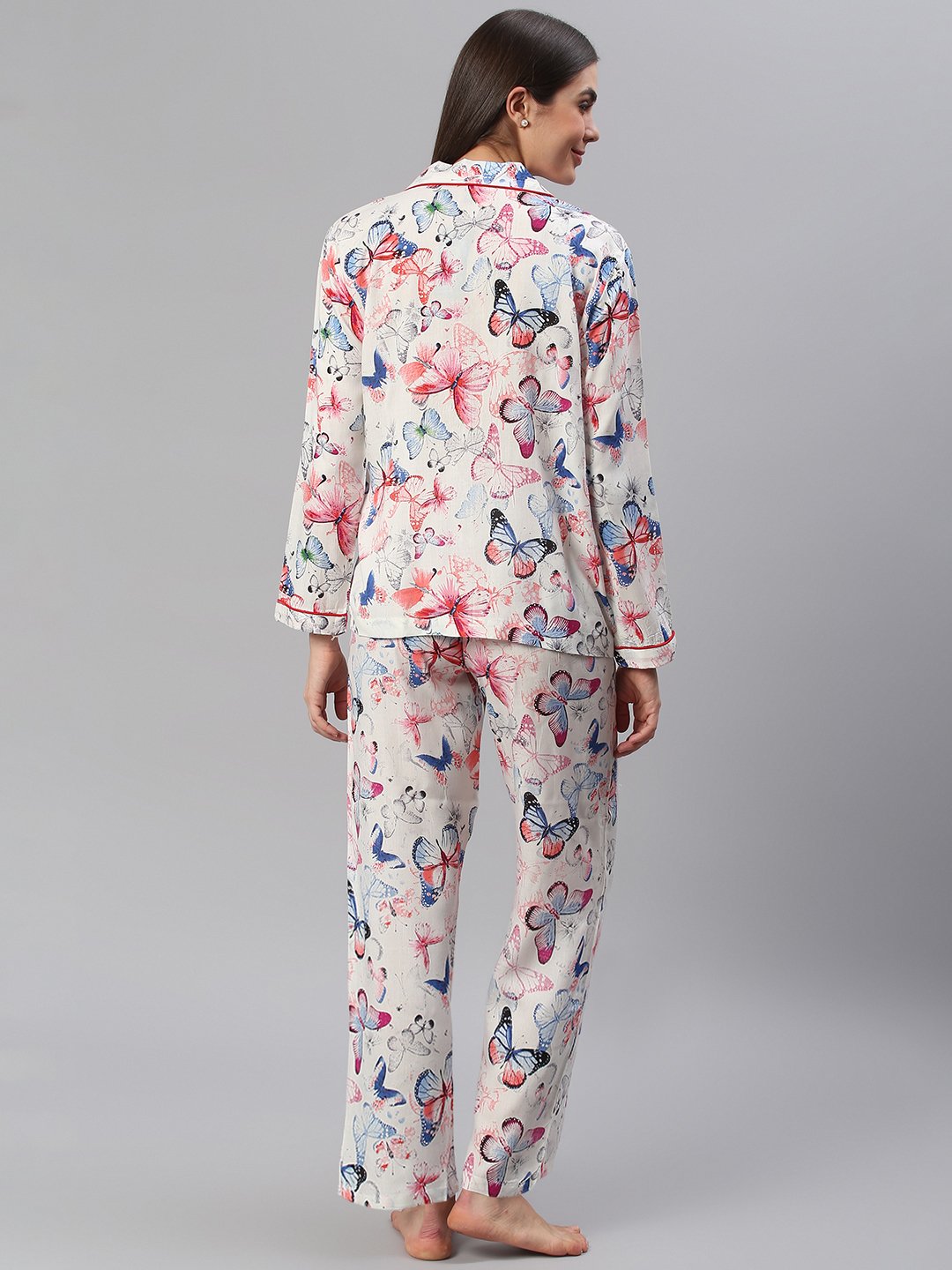 Cation White Butterfly Print Night Suit