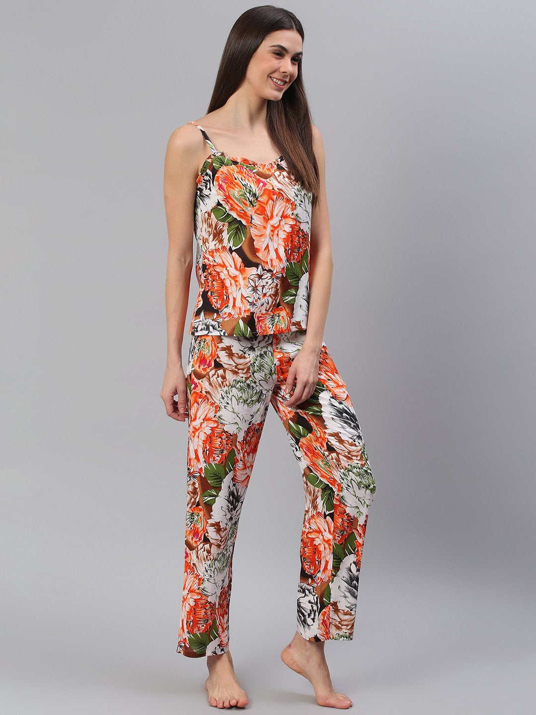 Cation Orange Printed Strap Night Suit