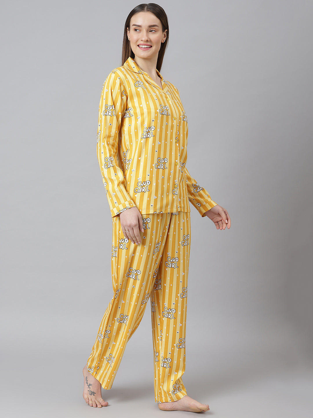 Cation Yellow Printed Night Suit