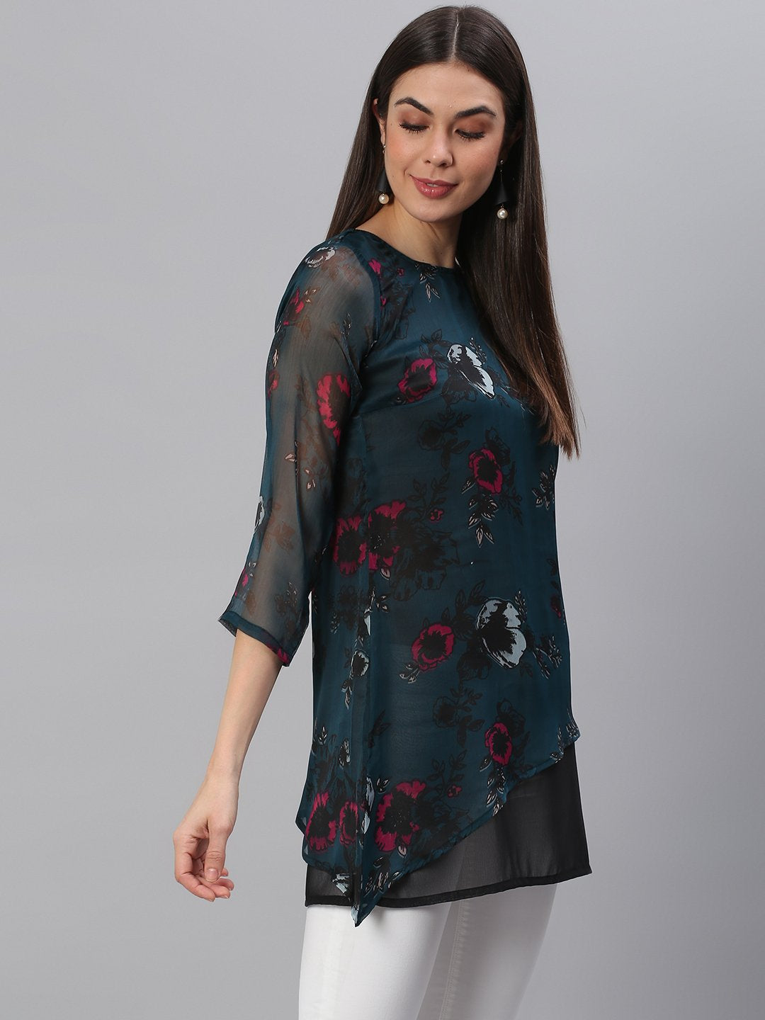 Designer Teal Printed Tunic