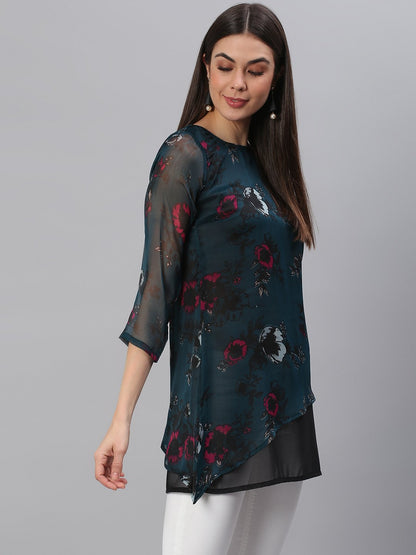 Designer Teal Printed Tunic