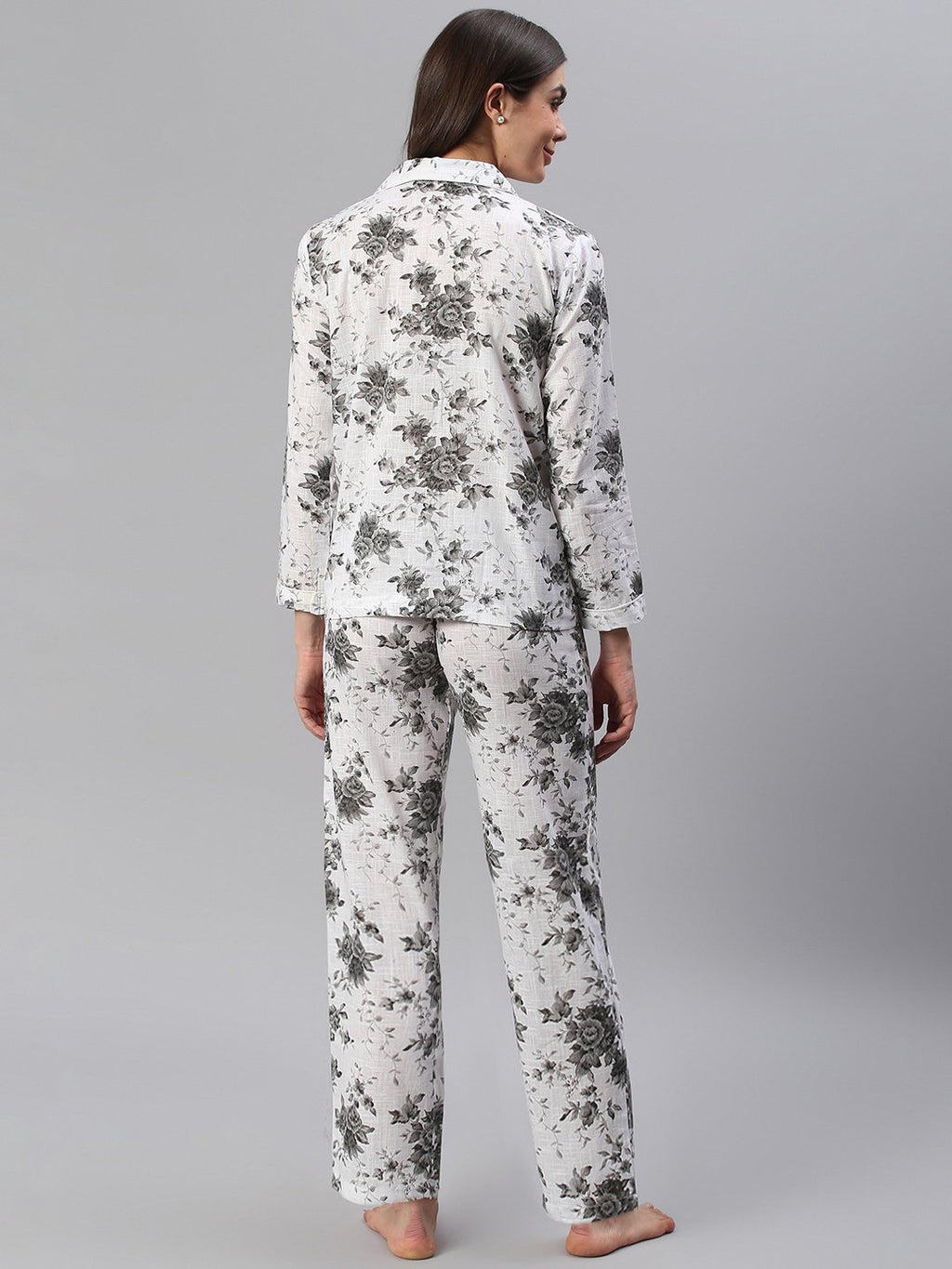 Cation White Floral Night Suit