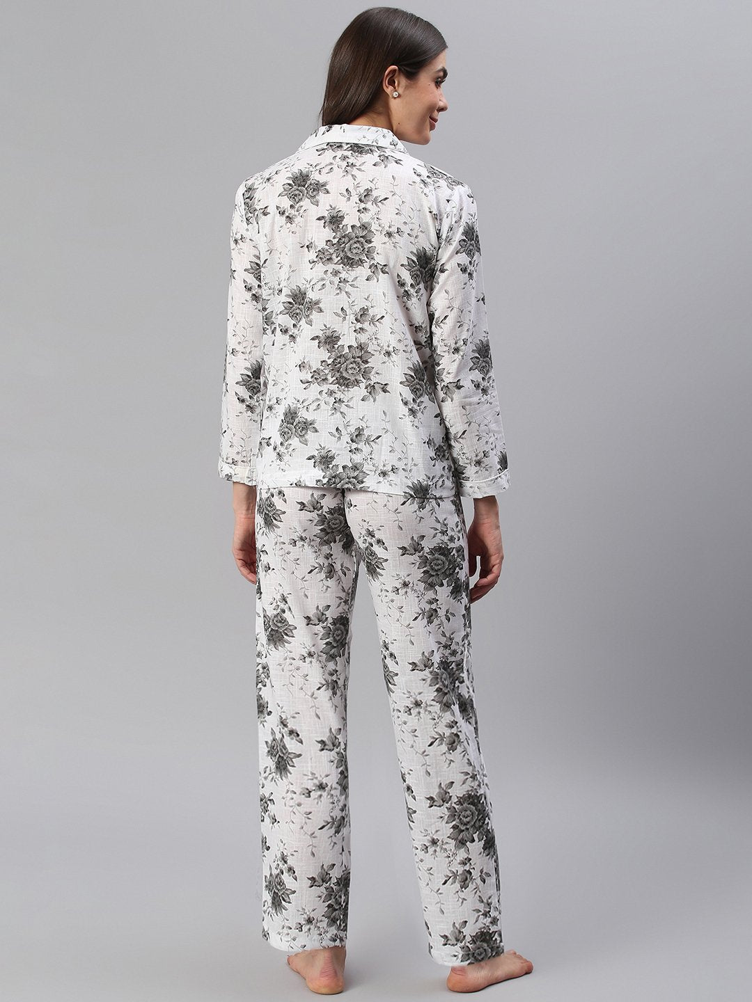Cation White Floral Night Suit
