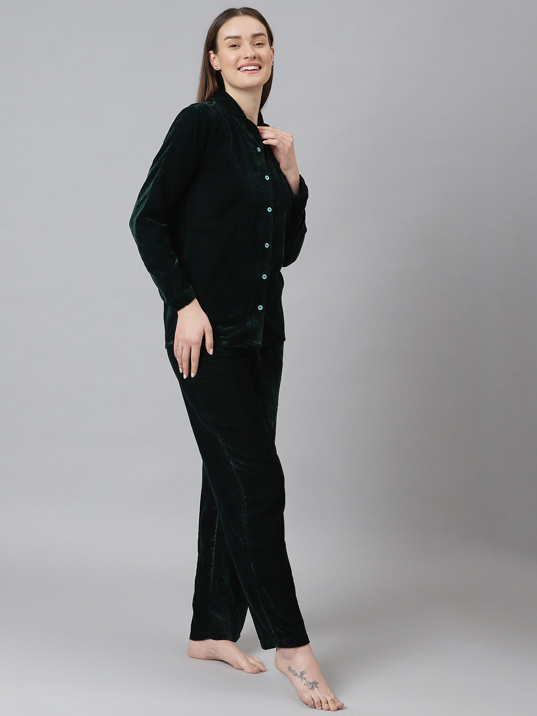 Cation Green Velvet Night Suit