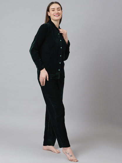 Cation Green Velvet Night Suit