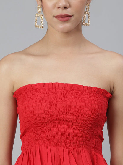 SCORPIUS Red Smocked off shoulder crop top