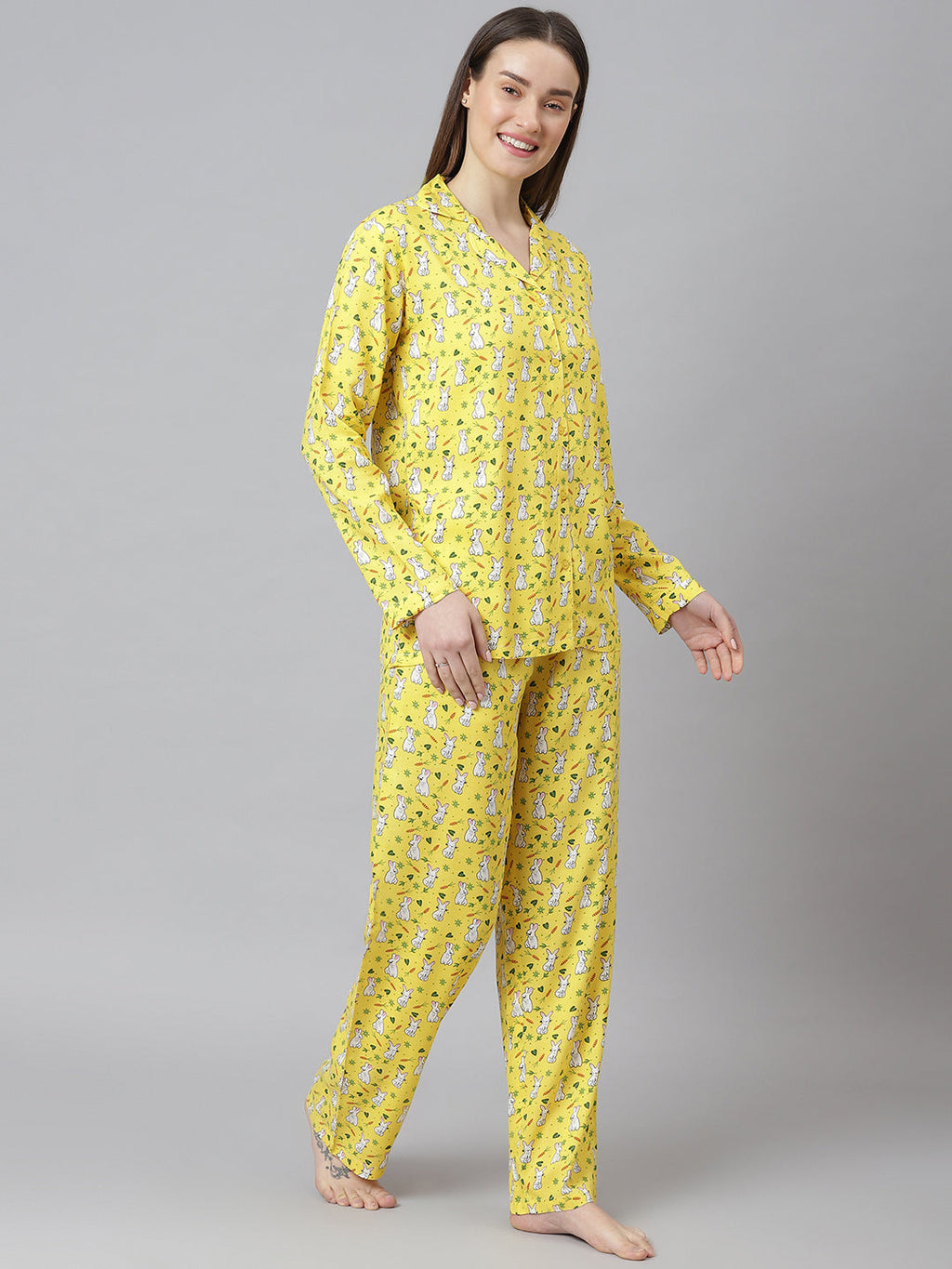 Cation Yellow Printed Night Suit