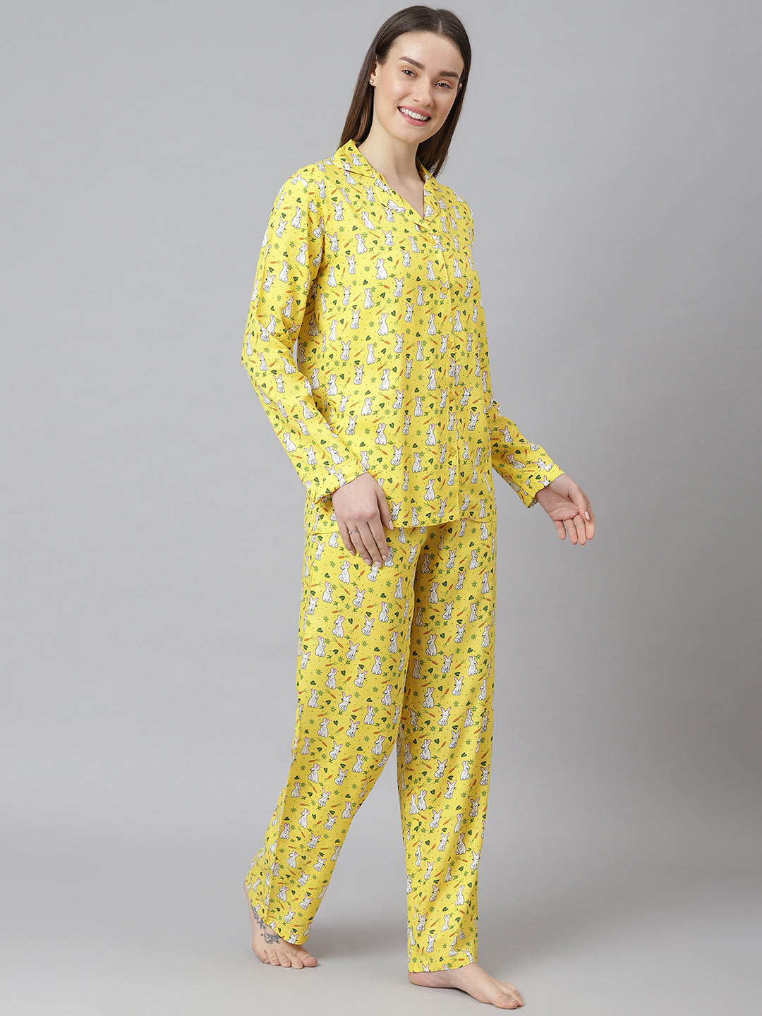 Cation Yellow Printed Night Suit