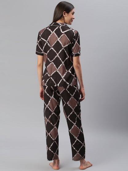 Cation Brown Printed Night Suit