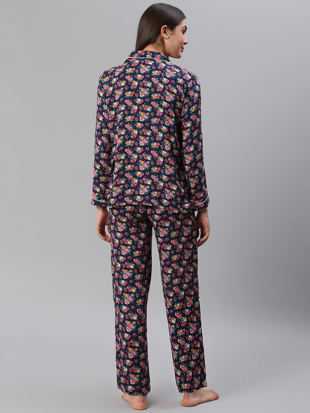 Cation Navy Floral Print Night Suit